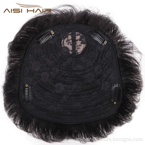 Aisi Hair Toupee Man Wig Hairpieces Lace Head Spin with Clips  Hair Replactment Human Hair Machine Made Toupee for Men